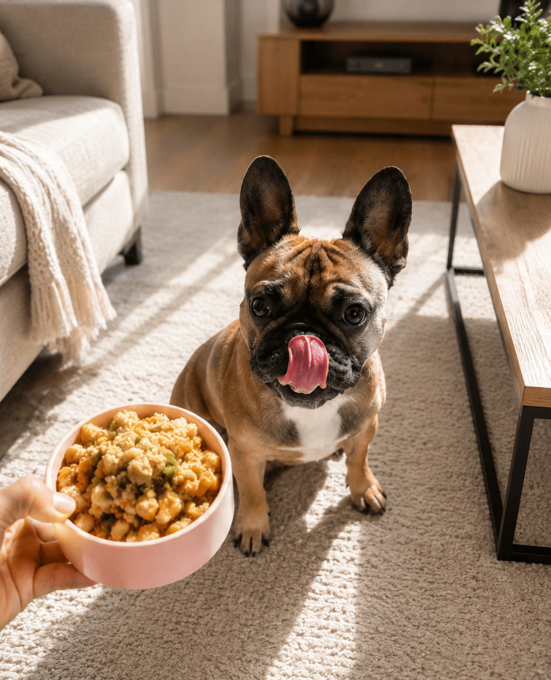 A dog enjoying a bowl of fresh Haubite food